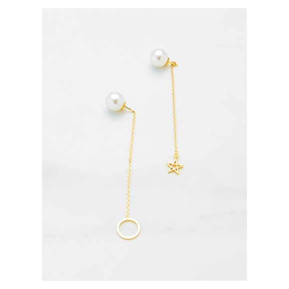 MBM Unlimited Jewelry - Faux Pearl Circle Star Drop Long Earrings